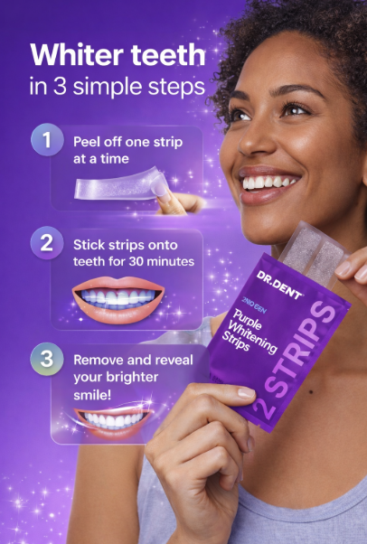 DRDENT Purple Teeth Whitening Strips - 7/21 Whitening Sessions - Safe for Enamel - Non Sensitive Teeth Whitening - Peroxide-Free